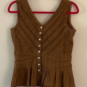 Chaudry KC Brown Tan Embroidered Top Sz Small